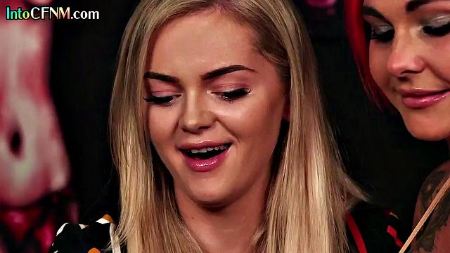 Big-titted CFNM babes jerking off their lover