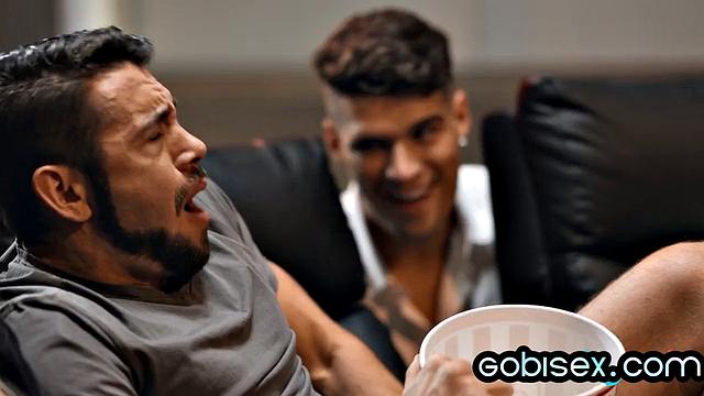 Bisex guys fuck hairy slut in 3some