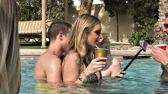 Trans ladies orgy outdoors in IR sex by swimming pool