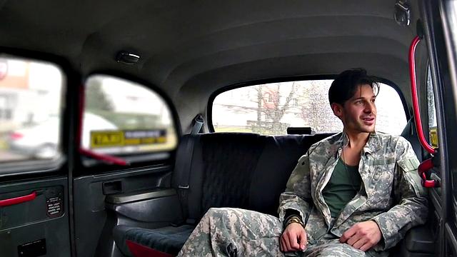 Blonde cabbie in stockings gets her pussy licked before taking a hard missionary ride