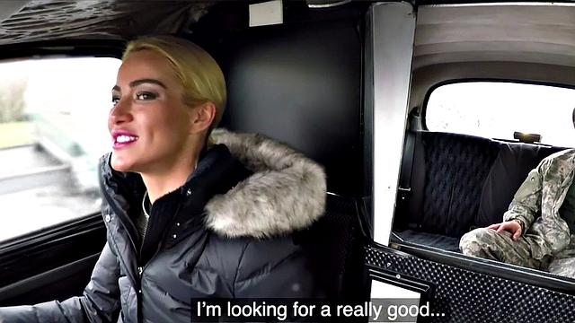 Blonde cabbie in stockings gets her pussy licked before taking a hard missionary ride
