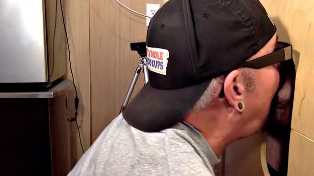 Gloryhole amateur eats cum after BJ and HJ action