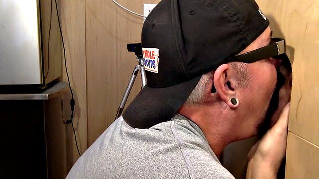 Gloryhole amateur eats cum after BJ and HJ action