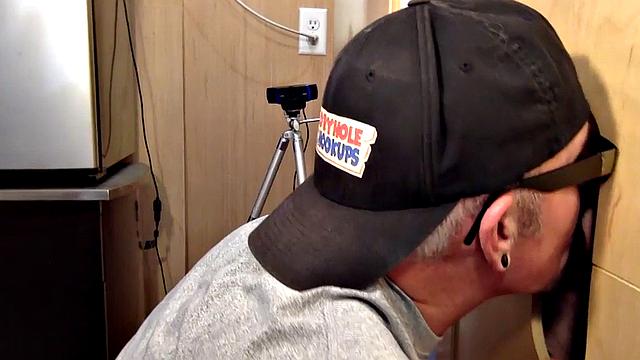 Gloryhole amateur eats cum after BJ and HJ action