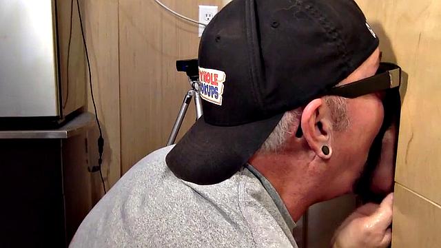 Gloryhole amateur eats cum after BJ and HJ action