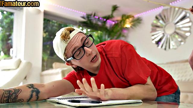 Skinny dominant granny rides dick of lucky stud