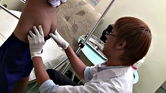 Asian twink pisses and gets fucked in medical fetish