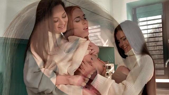 Tiny redhead babe gets 3way anal after pussylicking