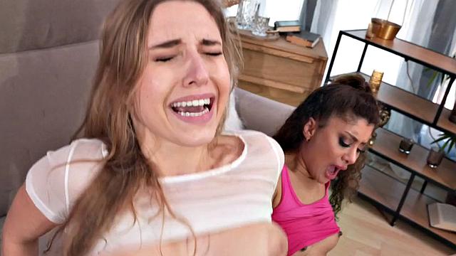 Hostel slut rides cock in FFM 3some after playing game