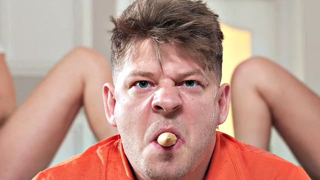 Hostel slut rides cock in FFM 3some after playing game