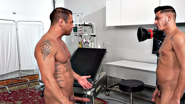 Crossdresser hunks rimming and throating in the infirmary