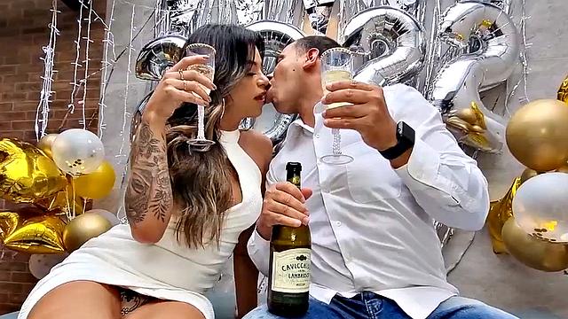 Birthday oiled TS with big inked booty barebacked as a gift