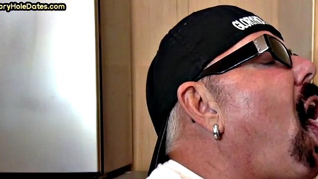 Gloryhole blowjob man sucks cock in homemade closeup