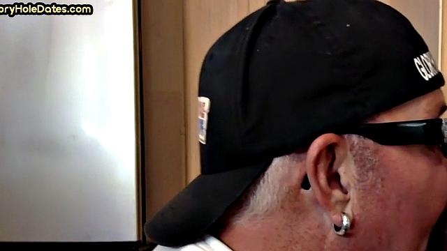 Gloryhole blowjob man sucks cock in homemade closeup