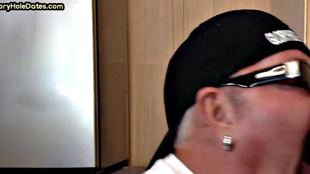 Gloryhole blowjob man sucks cock in homemade closeup