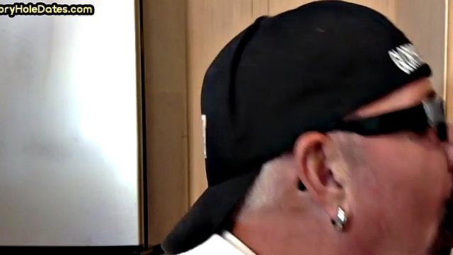 Gloryhole blowjob man sucks cock in homemade closeup