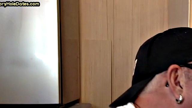 Gloryhole blowjob man sucks cock in homemade closeup
