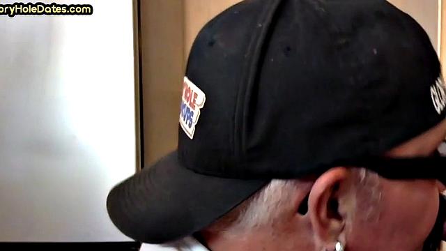 Gloryhole blowjob man sucks cock in homemade closeup