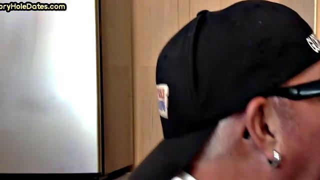 Gloryhole blowjob man sucks cock in homemade closeup