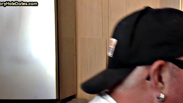 Gloryhole blowjob man sucks cock in homemade closeup