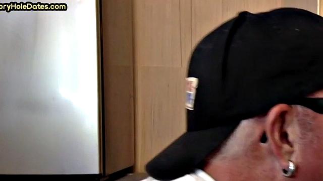 Gloryhole blowjob man sucks cock in homemade closeup