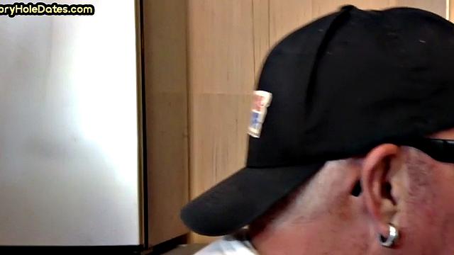 Gloryhole blowjob man sucks cock in homemade closeup