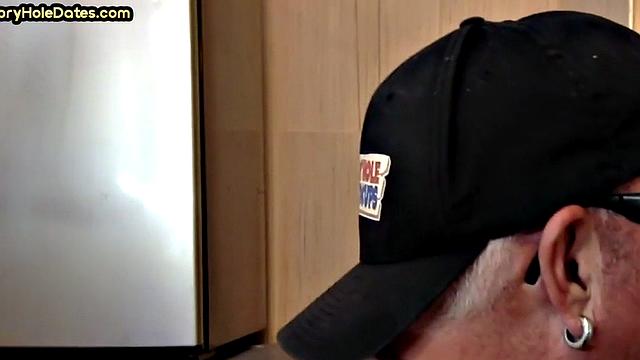 Gloryhole blowjob man sucks cock in homemade closeup