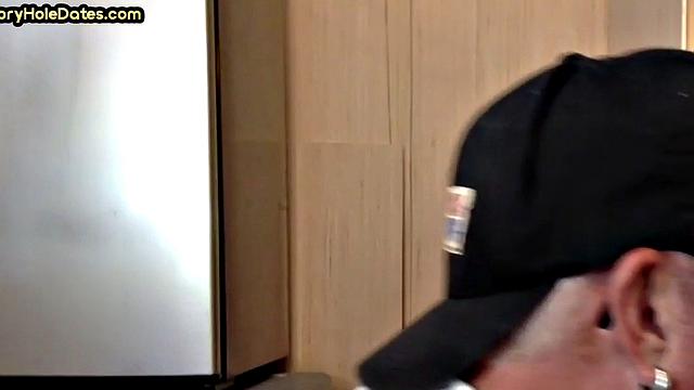 Gloryhole blowjob man sucks cock in homemade closeup