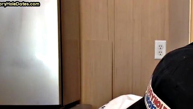 Gloryhole blowjob man sucks cock in homemade closeup