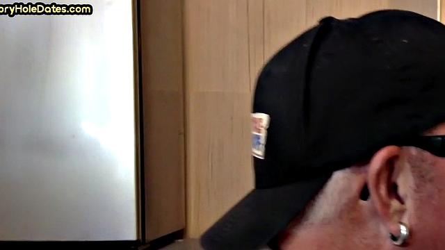 Gloryhole blowjob man sucks cock in homemade closeup