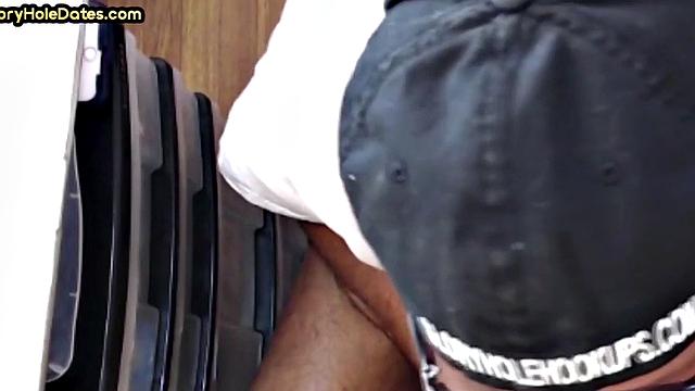 Gloryhole blowjob man sucks cock in homemade closeup