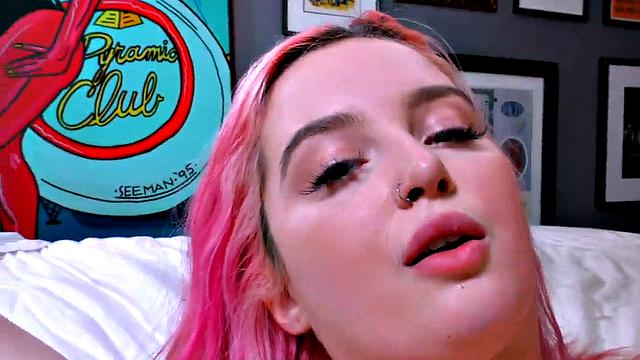 Pierced teen rides POV dick after deep blowing