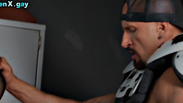 Sportive hunk spanks and barebacks locker bottom