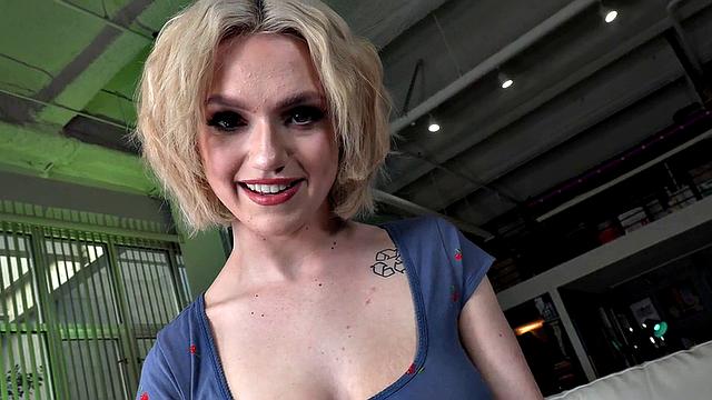 Big-titted babe wanking and rubbing her lover's cock