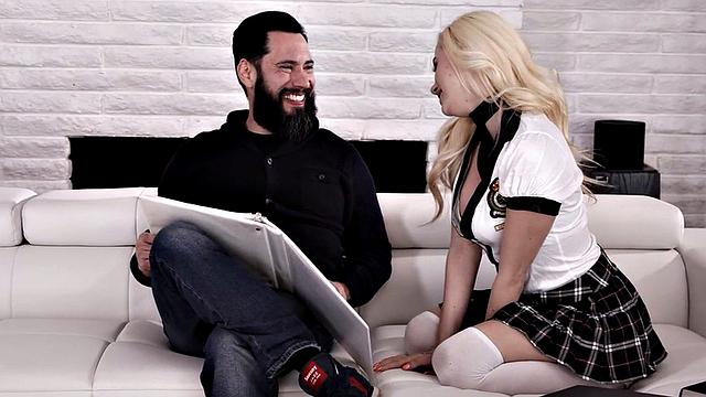 Slutty 21yo in college uniform rides professor