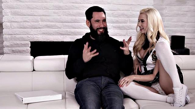 Slutty 21yo in college uniform rides professor