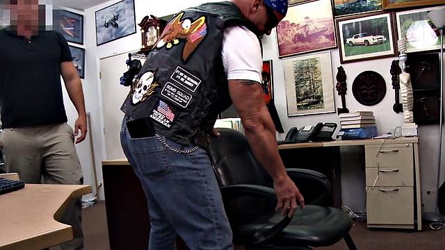 Mature biker POV fucked in office by pawnshop owner