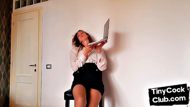 Tiny cock club gets laughs by mean slut over size