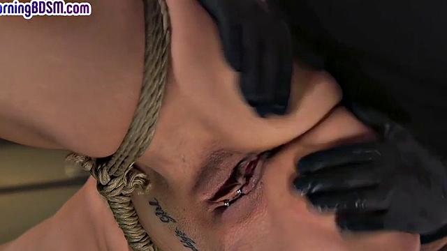 BDSM sub whipped and spanked while pussyfucked