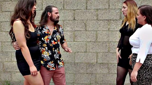 CFNM group of femdom British babes suck and cock