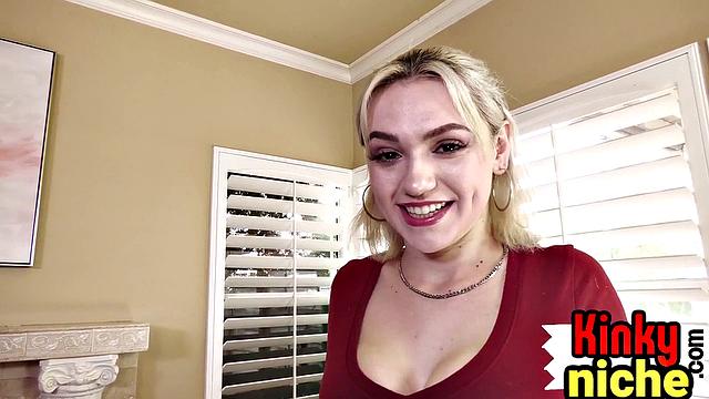 Big blonde babe deepthroating cock