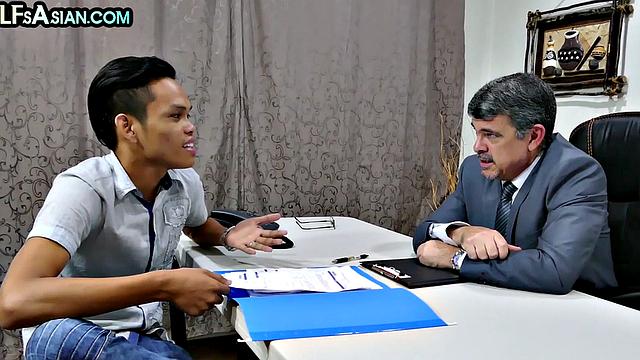 Office white gaydaddy bangs Asian twink in his ass