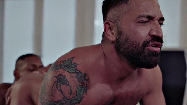 Huge black stud drilling white ass while bottom wanks