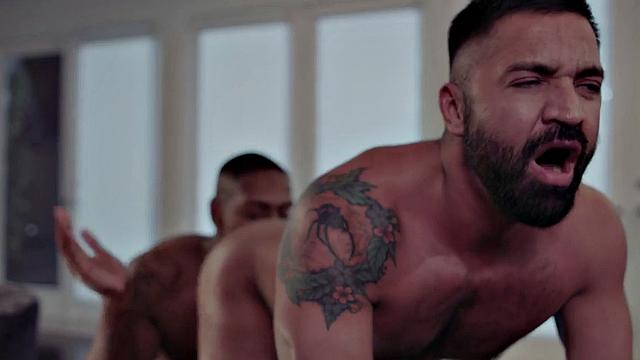 Huge black stud drilling white ass while bottom wanks