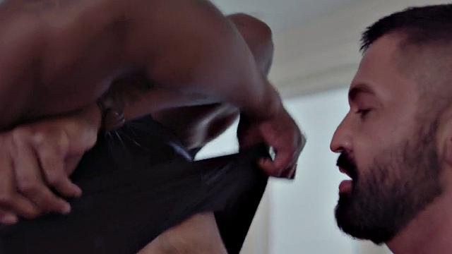 Huge black stud drilling white ass while bottom wanks