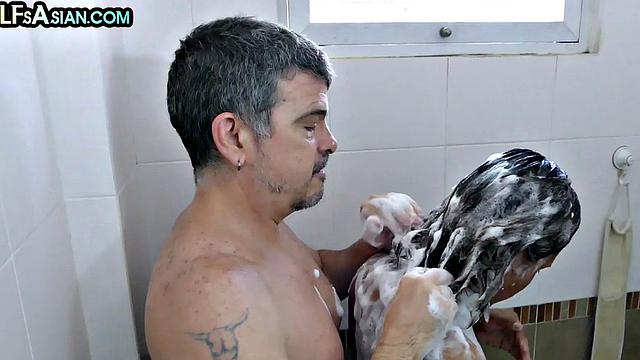 Footfetish amateur barebacks Asian twink in bathtub