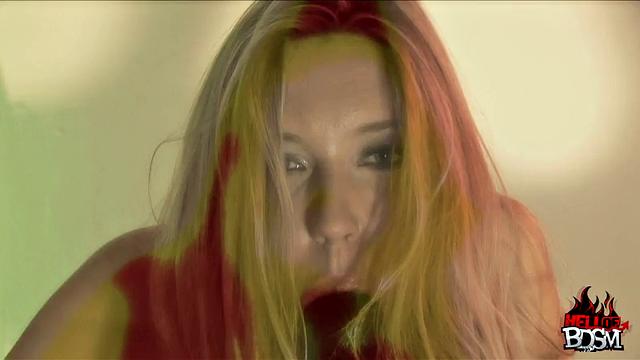 Submissive blonde sucking dick