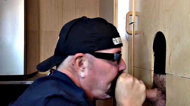 Gloryhole amateur DILF gets fucked after blowjob