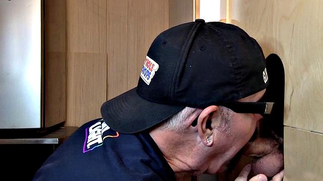 Gloryhole amateur DILF gets fucked after blowjob