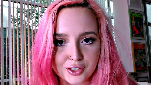 Watch this pierced-nippled hottie tease POV dick with her hair while wearing a tank top and shorts